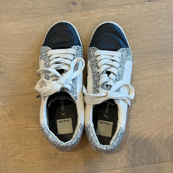 Dolce Vita Sneakers Sparkly Shoes 8.5 Nadea Zina Hemline Black Snake Glitter - Picture 5 of 9